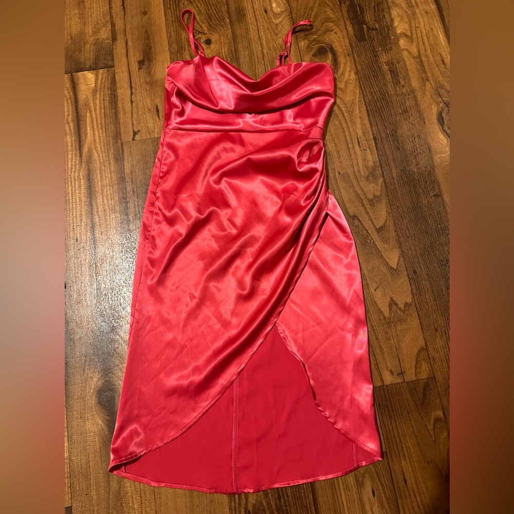 ZARKL Draped Collar Wrap Ruched Satin Cami Dress Dress